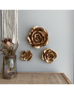 Настенный декор Цветы розы Tender панно набор из 3 шт цвет Золото Фабрика декора i am art