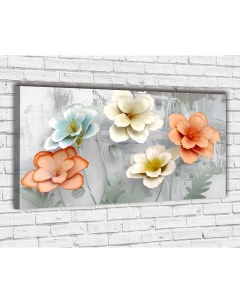 Картина на натуральном холсте Абстракция цветов на сером фоне 60x100 см с креплениями Добродаров