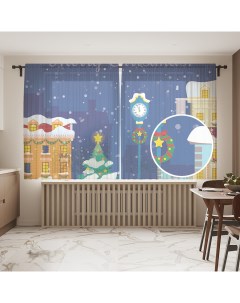 Тюль для кухни и спальни Новогодний город в снегу 290x180 см Joyarty