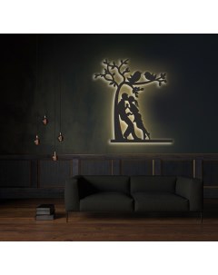 Декоративное панно на стену с желтой подсветкой пара у дерева 60х64 Moretti