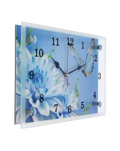 Часы настенные серия Цветы Голубые цветы и бабочка 25х35 см Сюжет