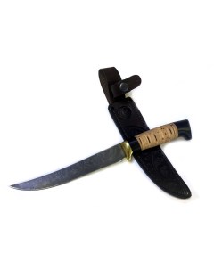 Нож Кухонный Филейный средний дамасская сталь рукоять из бересты и черного дерева Semin