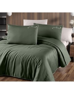 Комплект постельного белья TIMELESS DARK GREEN хлопковый сатин люкс евро First choice