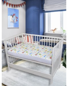 Наматрасник в детскую кроватку с резинкой Детский рисунок 60х120 см белый Greenera textile