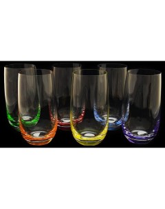 Набор из 6 ти стаканов для воды разноцветное дно Объем 490 мл Rona