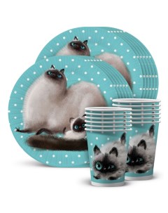 Набор одноразовой посуды Кот и рыбка стакан тарелка по 12 шт символ года Nd play