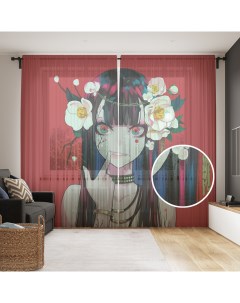 Тюль для кухни и спальни Девушка с цветами 145x265 см Joyarty