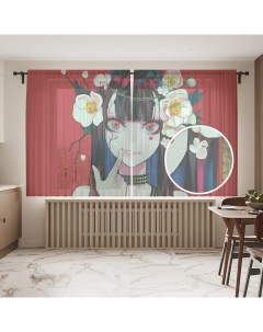 Тюль для кухни и спальни Девушка с цветами 145x180 см Joyarty
