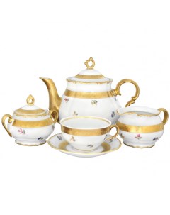 Чайный сервиз на 6 персон 15 предметов Офелия Мелкие цветы золото 3052 308220 Leander