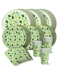 Набор одноразовой посуды Авокадо 2 салфетки тарелки 18 23см стаканы по 18 шт Nd play