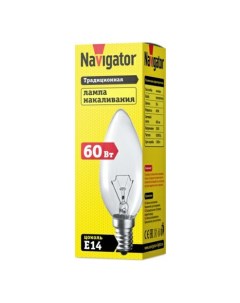 Лампа накаливания Е14 60 Вт прозрачная свеча Navigator