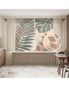 Тюль для кухни и спальни Пальмовые листья на бежевом фоне 145x180 см Joyarty
