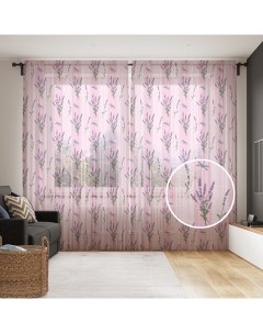 Тюль для кухни и спальни Лаванда стрекоза на розовом фоне 145x265 см Joyarty