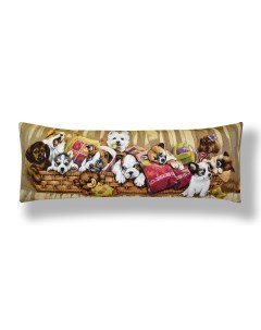 Наволочка Декоративная Гобеленовая 32х85 Игривые щенки в корзине Студия текстильного дизайна
