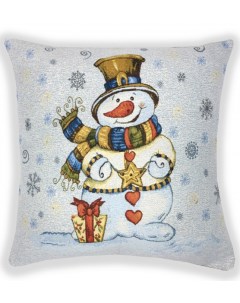 Наволочка Декоративная Гобеленовая 45х45 Снеговик со звёздочкой Студия текстильного дизайна