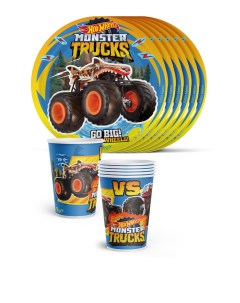 Набор бумажной посуды Hot Wheels Monster Trucks 6 тарелок 6 стаканов Priority