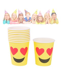 Набор одноразовых праздничных стаканчиков желтый Смайлик 9 8 5 8 см 10 штук Diligence party