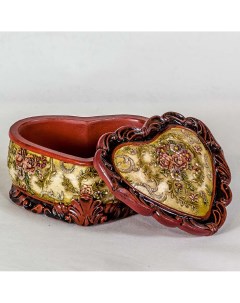 Винтажная шкатулка керамическая в виде сердечка коричневая Image art