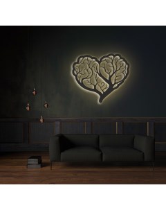 Декоративное панно на стену с желтой подсветкой сердце70 60 Moretti