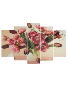 Часы настенные модульные серия Цветы Бледно красные тюльпаны 80х140 см Сюжет