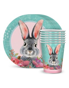 Набор одноразовой посуды Кролик стакан тарелка по 6 шт символ года Nd play