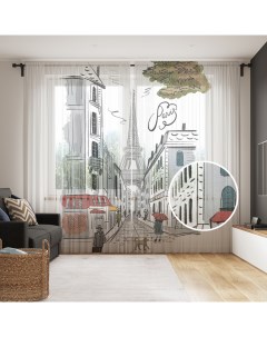 Тюль для кухни и спальни Париж кафе и эйфелевая башня 145x265 см Joyarty