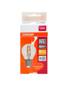 Лампа светодиодная Led Star E27 6Вт 2700К теплый белый шар прозрачная Osram