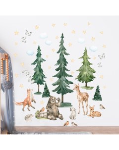 Наклейки интерьерные Лесные животные для детей на стену набор 56 стикеров Verol