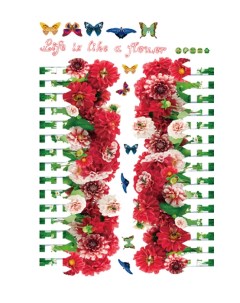 Интерьерная наклейка полоса заборчик с цветами георгины красные размер полосы 120 48 см Shenao scienceand tech co