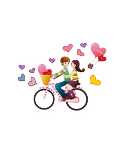 Наклейка на стену девочка и мальчик на велосипеде и сердечки Fachion stickers
