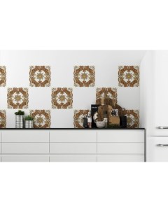 Наклейка на стену Плитка с растительным узором Цветок граната 12 шт 10х10 см Paintingstock