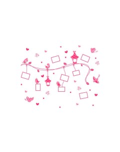 Интерьерная наклейка розовые птички скворечники ветки сердечки и рамки для фотографий Fachion stickers