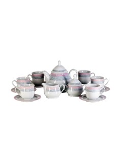 Чайный сервиз Яна 17 6 декор Серый мрамор с розовым кантом Thun