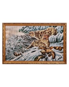 E109 50х80 Картина из гобелена Снежные барсы 55х85 21 век