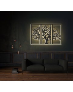 Декоративное панно на стену с желтой подсветкой дерево на закате 110х75 Moretti