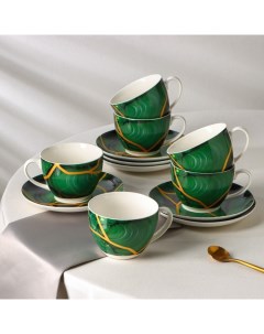 Сервиз чайный Малахитовая шкатулка 12 предметов 6 чашек 250 мл 6 блюдец d 15 с Доляна