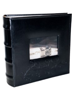 Фотоальбом Орнамент с окном чёрный обложка эко кожа 300 фото в кармашках 10х15 см Veldco