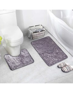Набор ковриков для ванны и туалетаГалька ракушки 2 шт 40x50 50x80 см бежевый Доляна