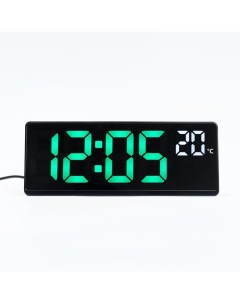 Часы электронные настольные с будильником термометром 2 ААА зеленые цифры 17 5 х 6 8 с Nobrand