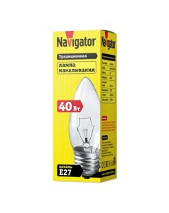 Лампа накаливания Е27 40 Вт прозрачная свеча 20 шт Navigator