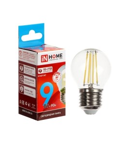 Лампа светодиодная LED ШАР deco 9 Вт 230 В Е27 4000 К 1040 Лм прозрачная In home