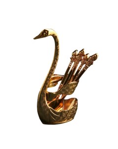 Набор ложек на подставке Swan 7 5 5 15 см 6 шт цвет золотой Magistro