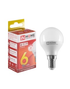Лампа светодиодная Е14 G45 6 Вт 540 Лм 3000 К теплый белый In home