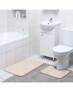 Набор ковриков для ванны и туалета Галька ракушки 2 шт 39x40 50x80 см цвет бежевый Доляна