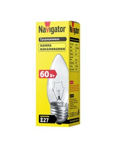 Лампа накаливания Е27 60 Вт прозрачная свеча Navigator