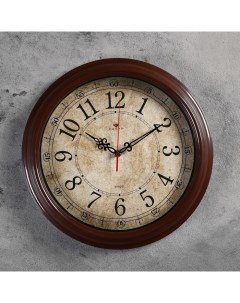 Часы настенные круглые Классика ретро 35 см обод коричневый 3527 122 Рубин