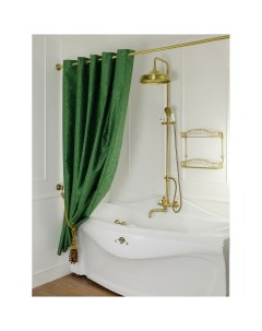 Шторка L180xH200 см для душа ванны текстиль узор БАРОККО цвет зеленый Migliore