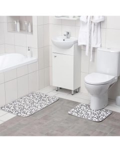 Набор ковриков для ванны и туалета Галька 2 шт 45 50 50 80 см Доляна