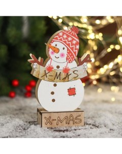 Фигурка новогодняя свет Снеговик в шапочке с помпончиками 10х16 см Зимнее волшебство