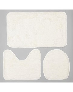 Набор ковриков для ванны и туалета Плюшевый 3 шт цвет белый Доляна